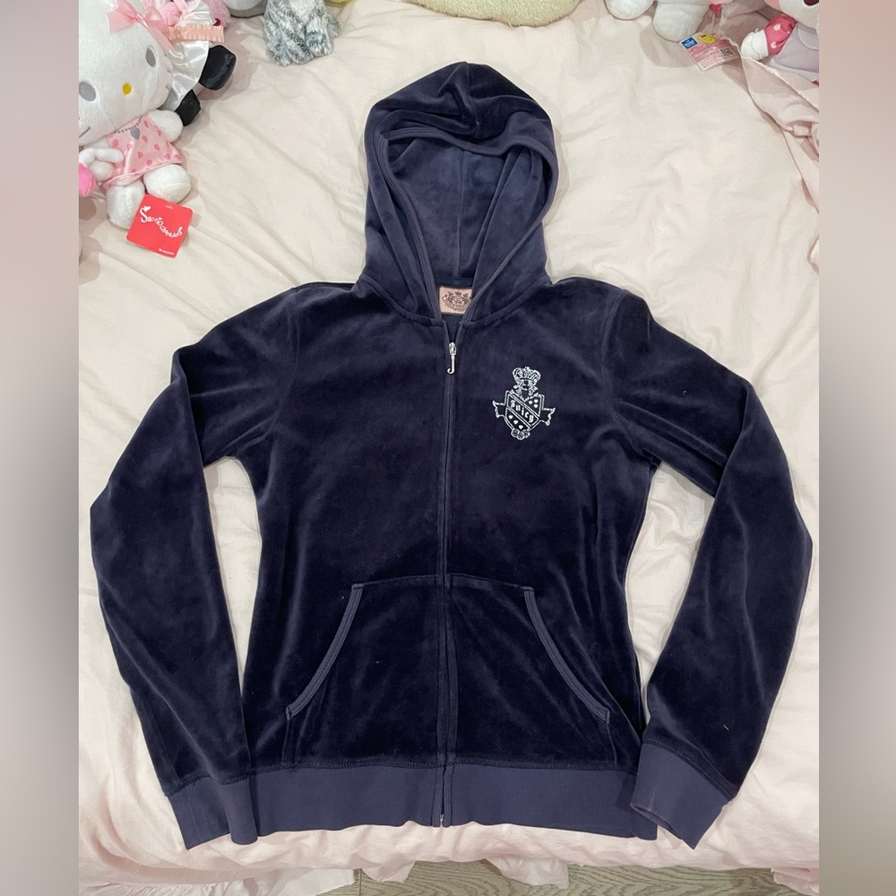 Vintage Juicy Couture Navy Velour Hooded Zip Jacket